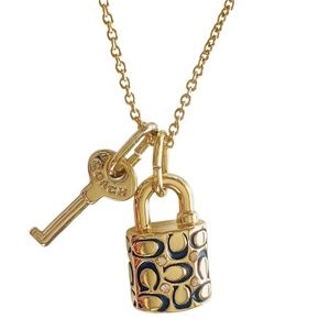 NEW Coach Quilted Padlock & Key Chain Necklace